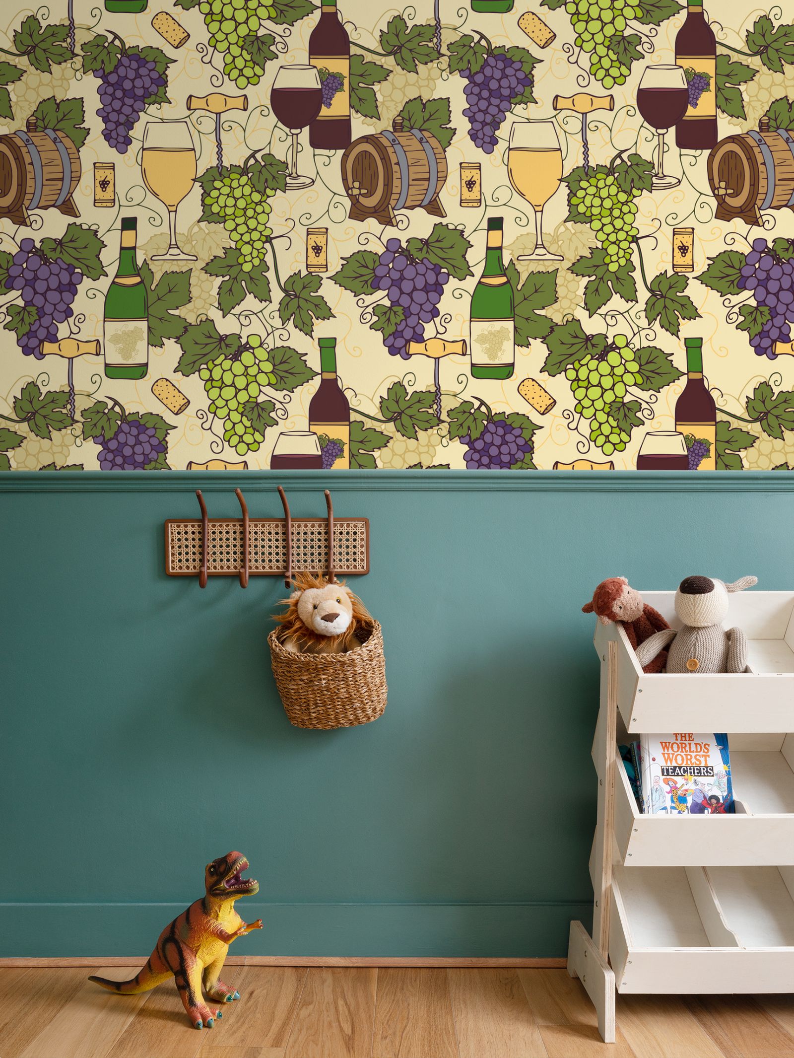 Vintage Wine Vineyard Patterned Wallpaper
