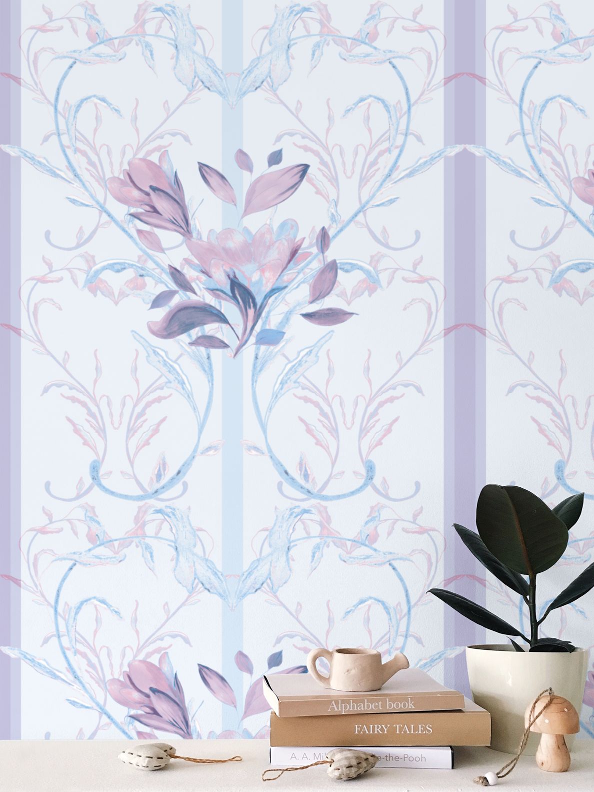 Repeat Pattern Wallpaper - Floral design with heart pattern - series 6