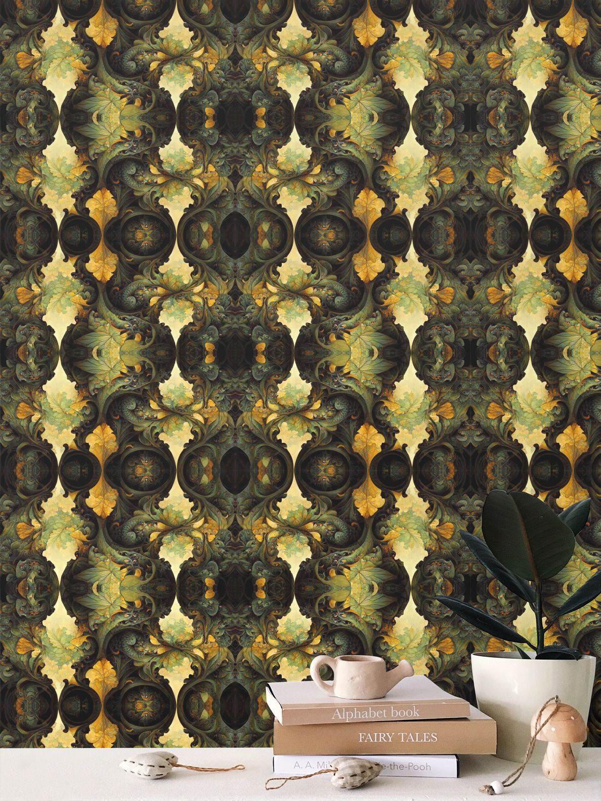 Autumn Fall, Victorian Gothic Painted Botanical Wallpaper