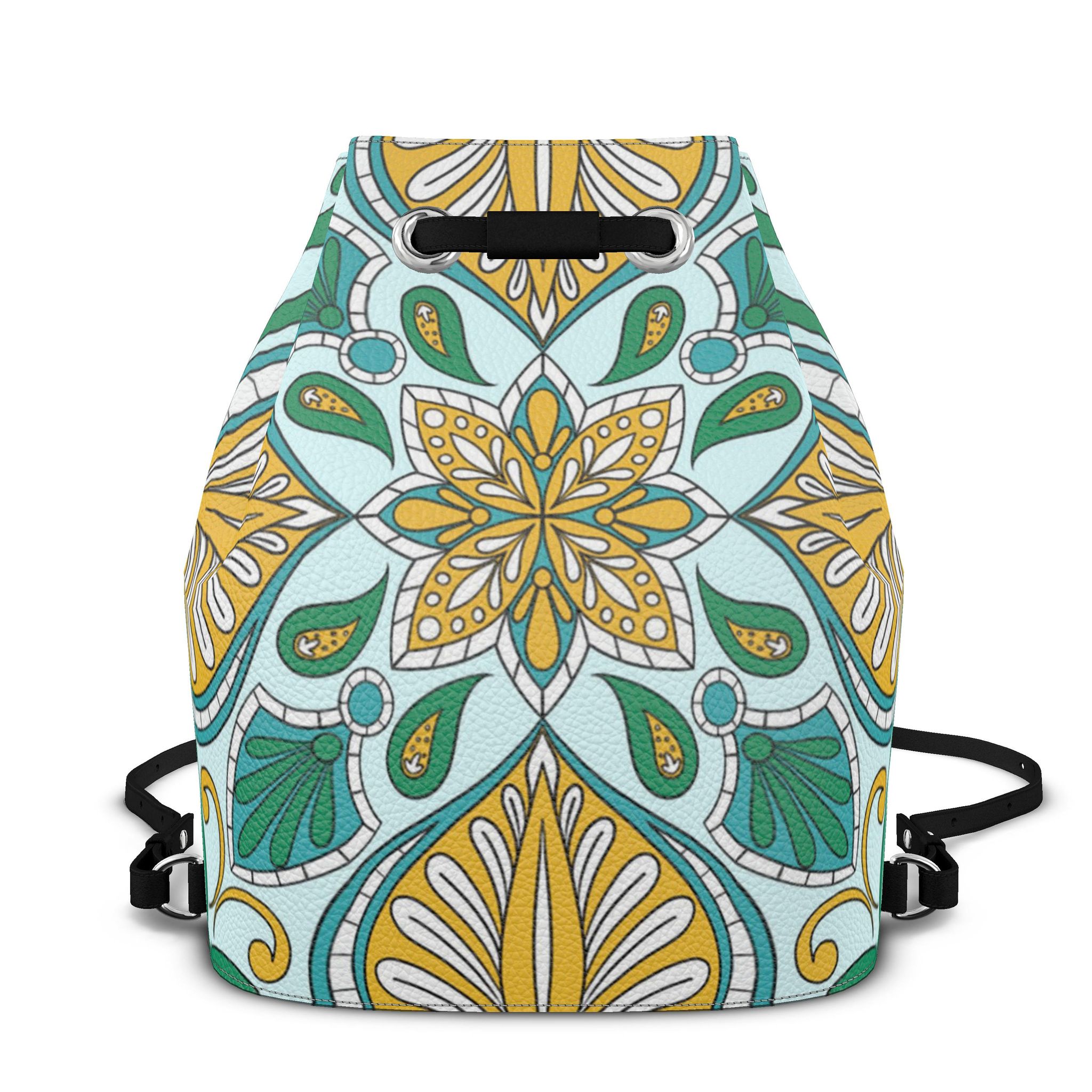 8560 Leather Drawstring Backpack Stylish Color-Blocked Printed Design Leather Drawstring Backpack main image 2