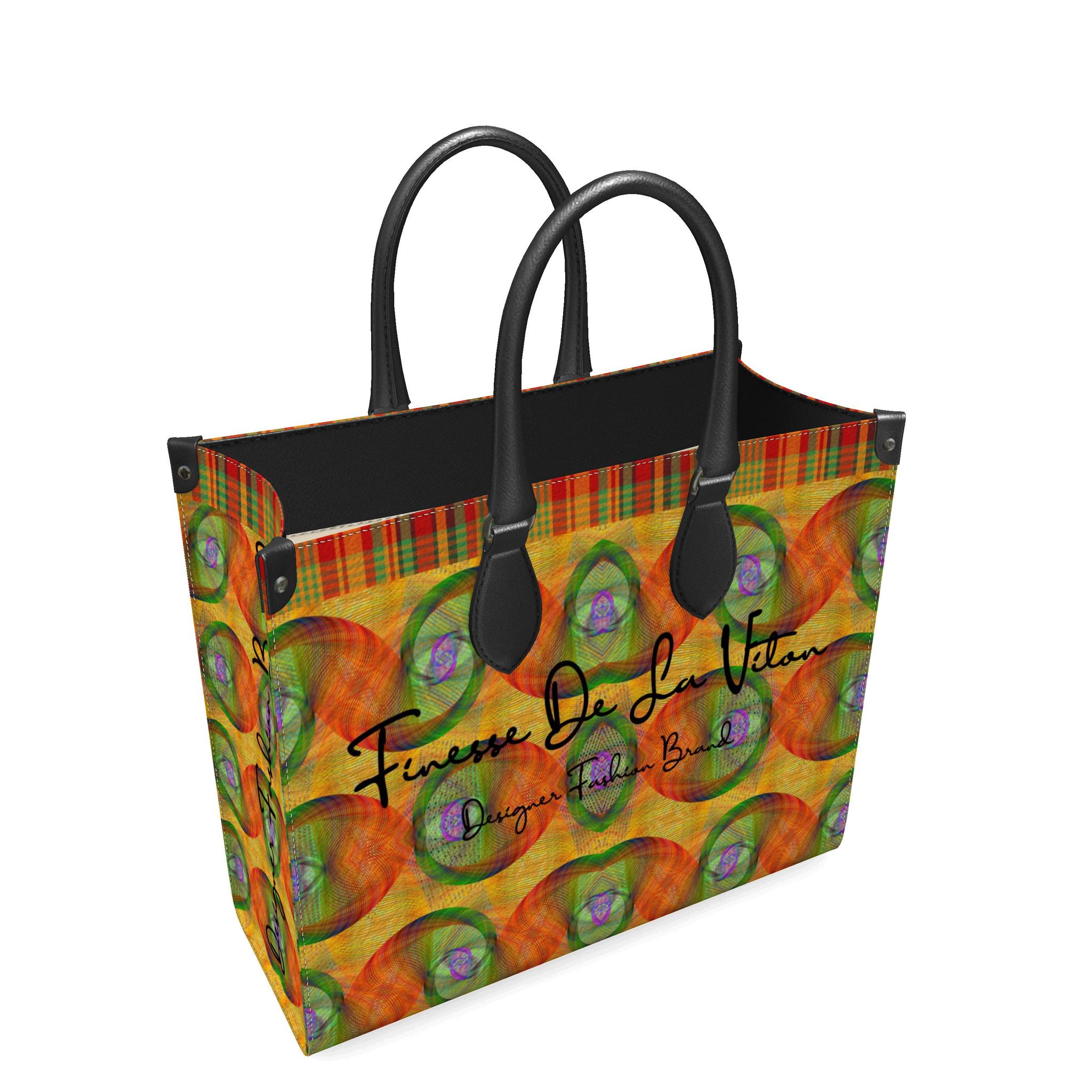 Swirl & Traditional Madras Leather Shopping Bag