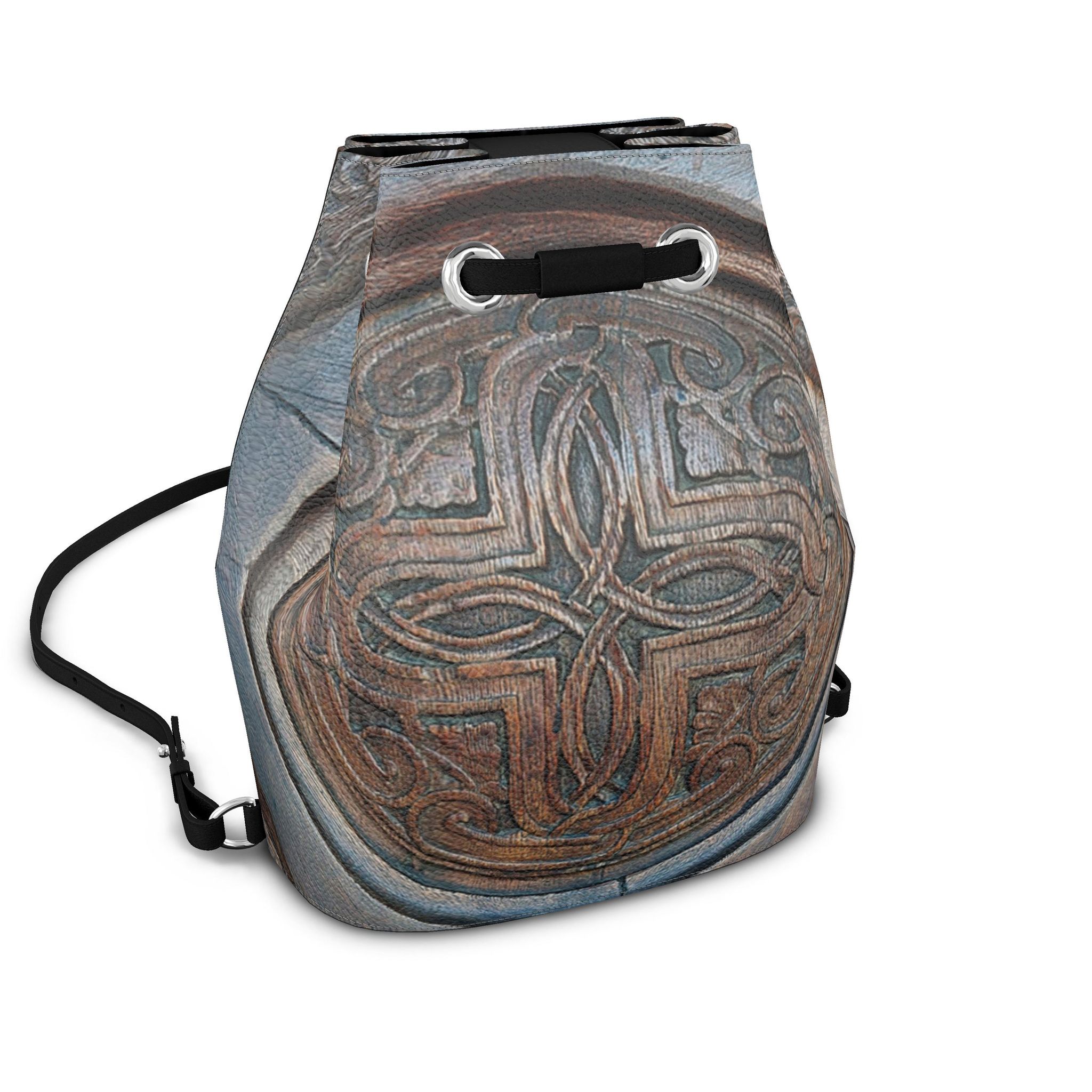 1754 Leather Drawstring Backpack Stylish Color-Blocked Printed Design Drawstrings Bags [PDF & DXF pattern] - Creative Awl Studio main image 4