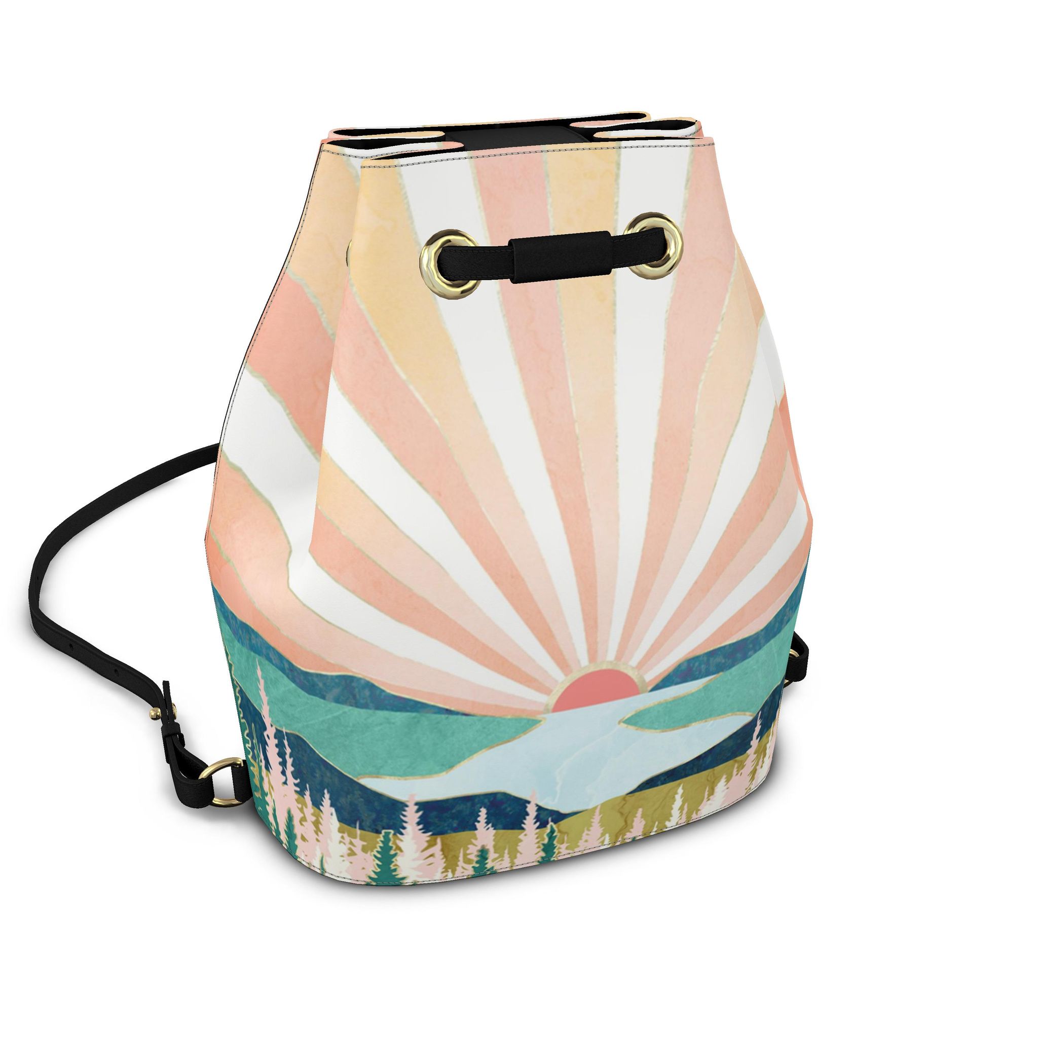 1754 Leather Drawstring Backpack Stylish Color-Blocked Printed Design Leather Drawstring Backpack. Designer Backpacks | Contrado main image 3