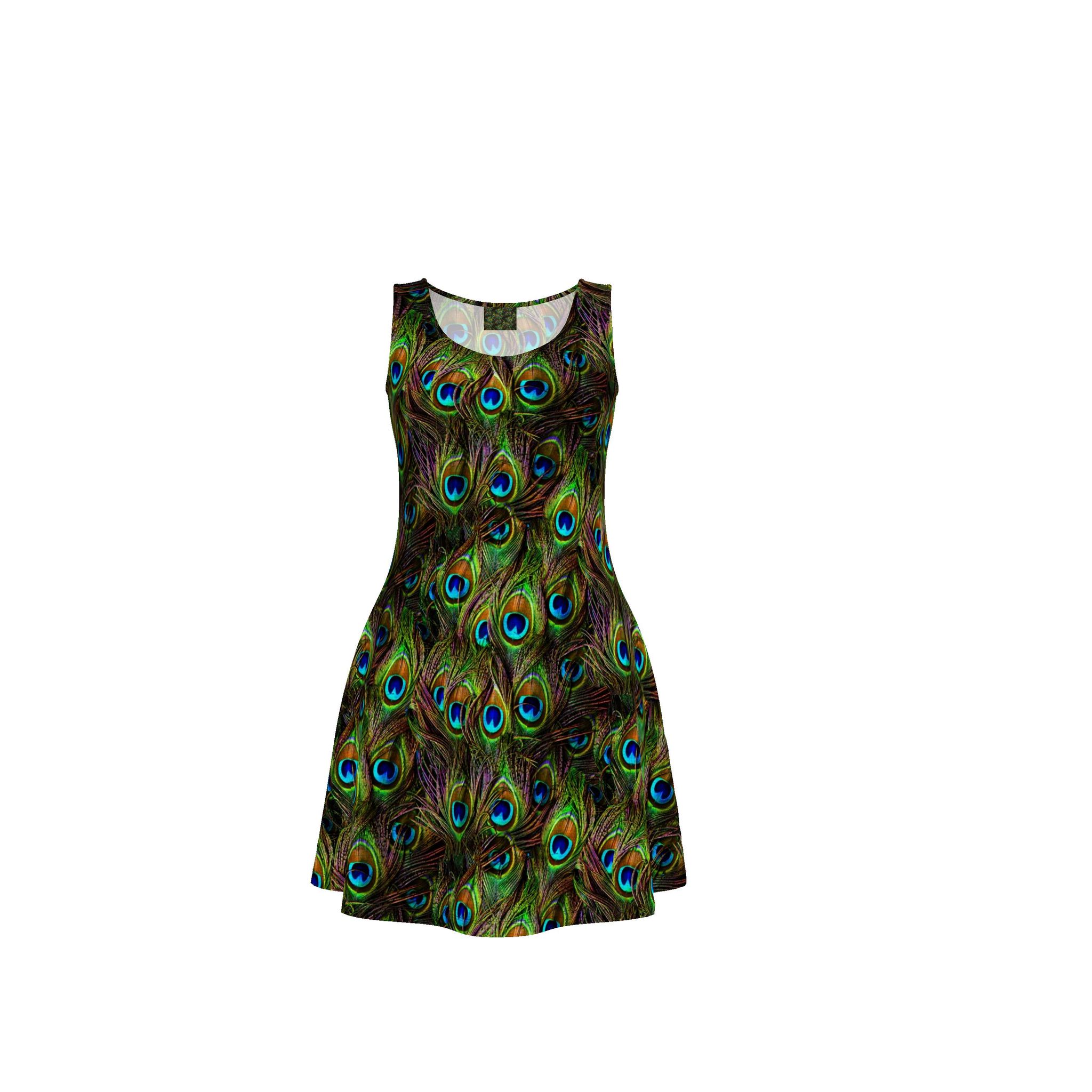 Peacock Feathers Invasion Skater Dress By Bonnie Phantasm Peacock Feathers Invasion Skater Dress By Bonnie Phantasm