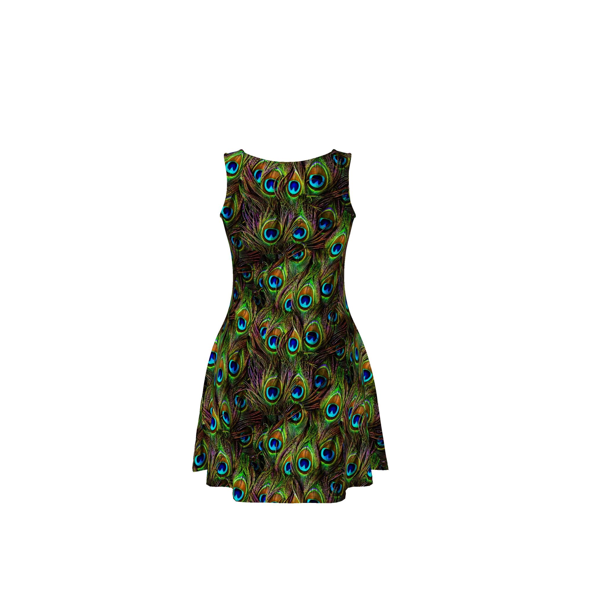 green emerald velvet dress Peacock Feather Printed Dress S/M / Pink