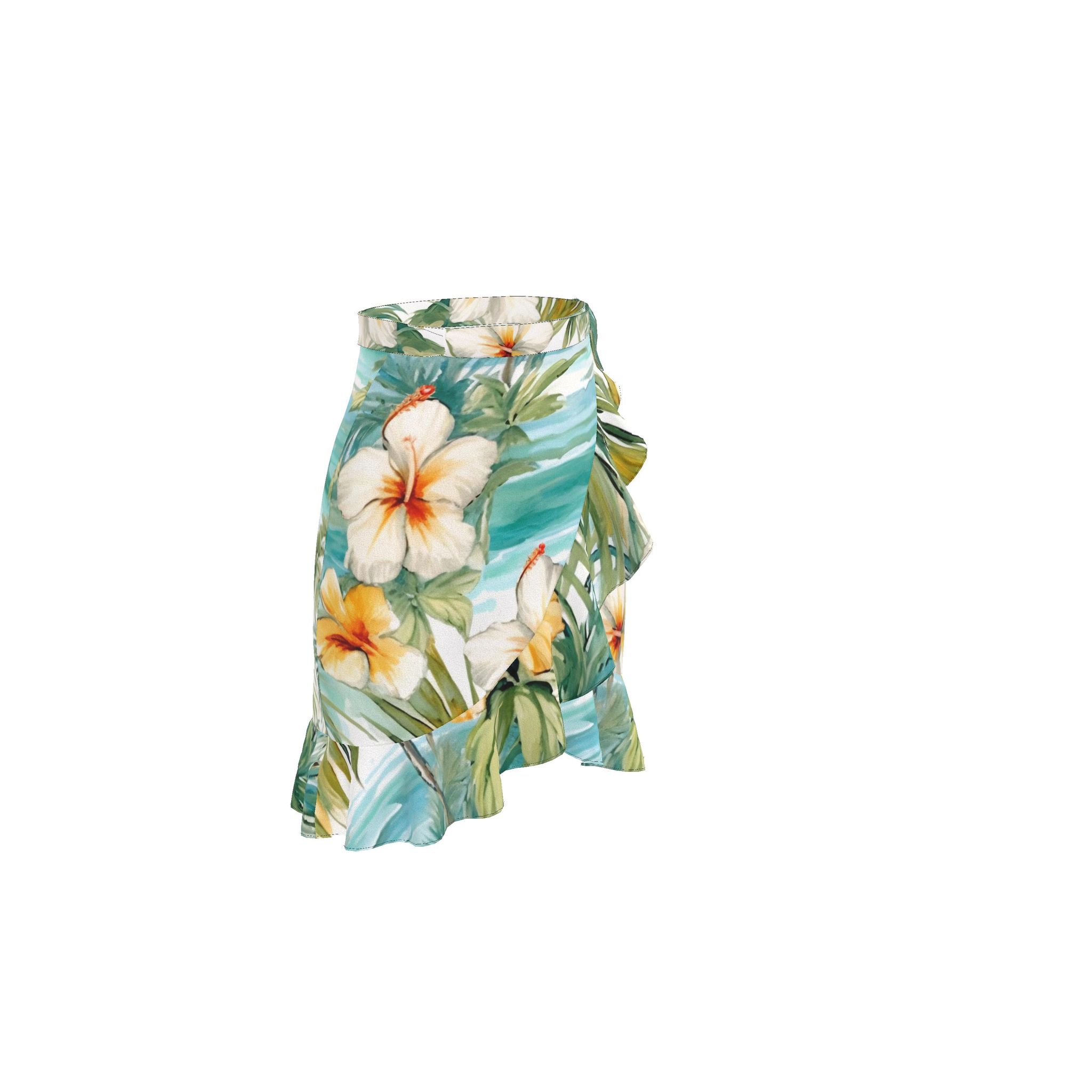 Women's Summer Wrap Flounce Skirt Tropical Beach Print Wrap Skirt