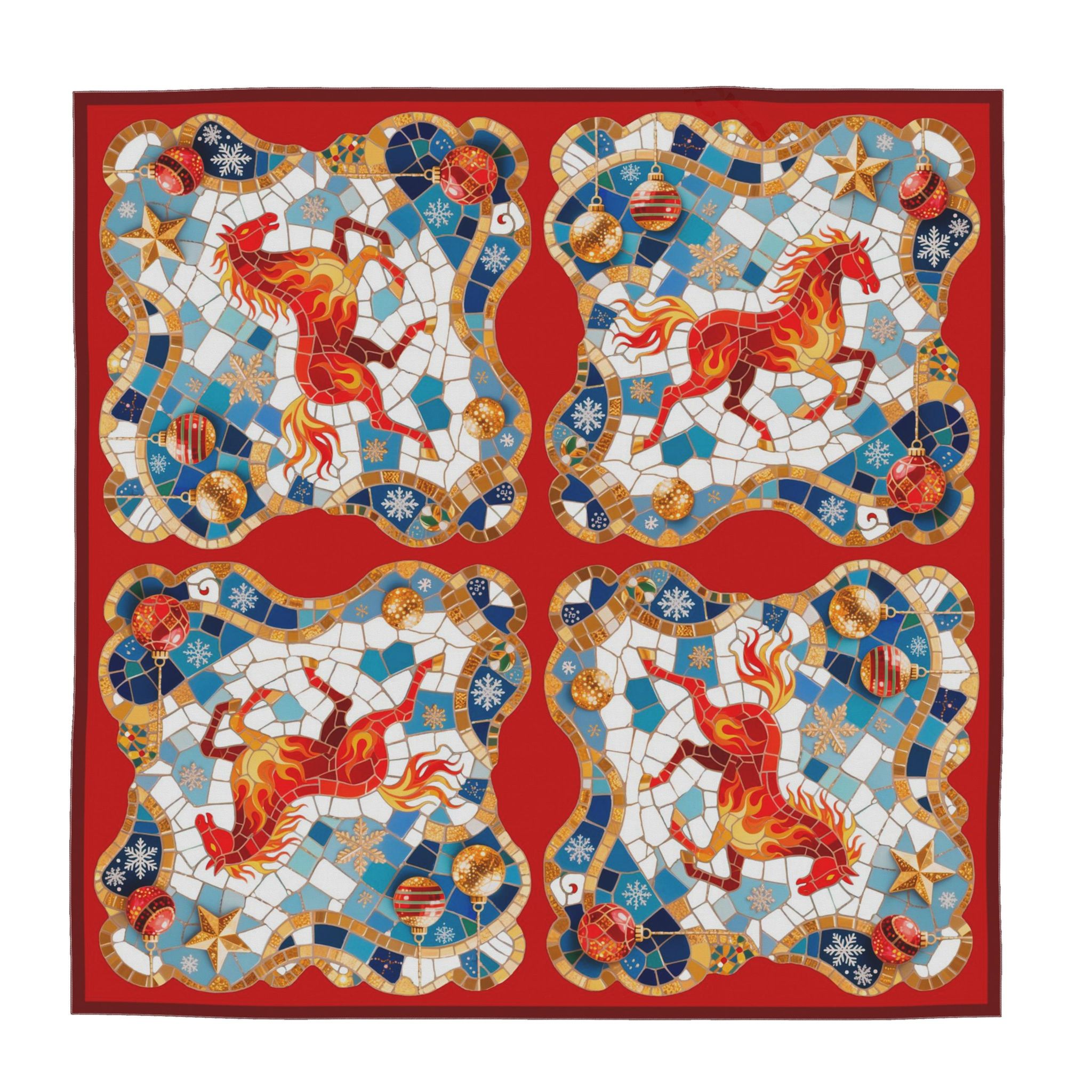 馬　2026 アート Year of the Fire Horse 2026 – Festive Mosaic Art in Red, Blue and Gold