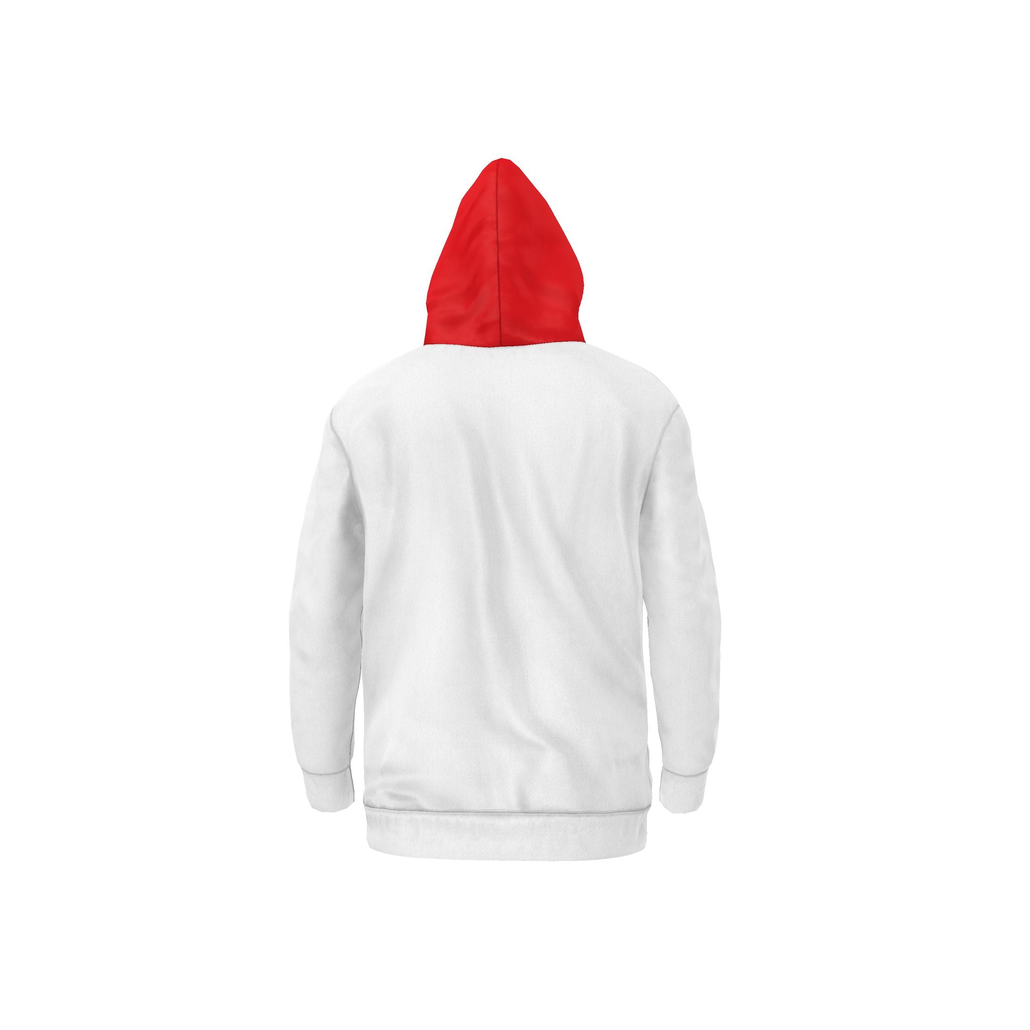 White hoodie with red top sleeves
