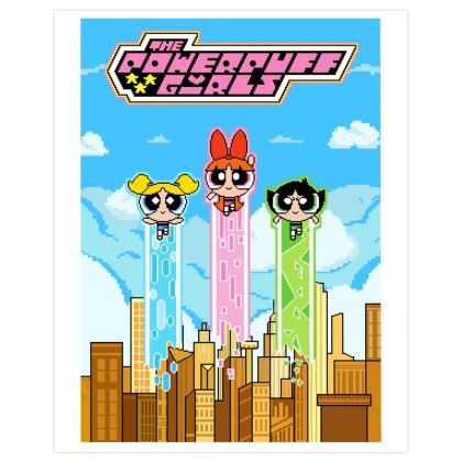 The Powerpuff Girls セリグラフ　ポスター版画 サイン入り A3 Pixelated Powerpuff Girls Poster