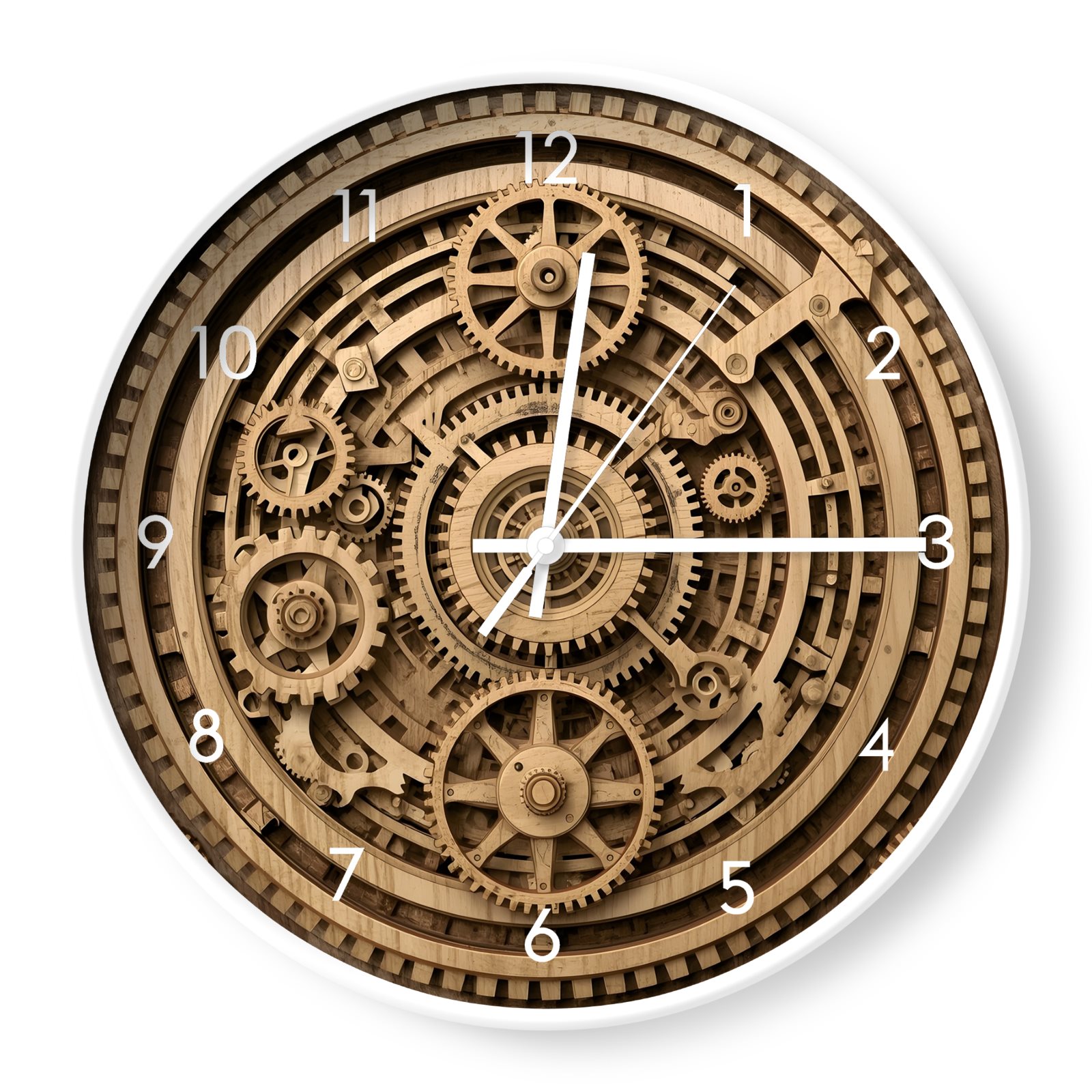 Wooden Steampunk Gear Clock – Intricate Mechanical Wall Art, image size:1600x1600
