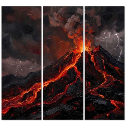 Mystic Red Canyon Triptych | Gothic Landscape Wall Art