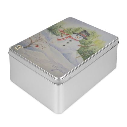 Festive Fun Cookie Biscuit Holiday Tin · Red Scarfed Snowman