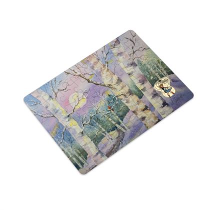 Plastic Jigsaw Puzzle · Winter Moon Over Red Bird in Aspen Forest