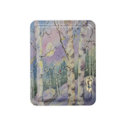 Holiday Serving Tray · Winter Moon Over Red Bird in Aspen Forest