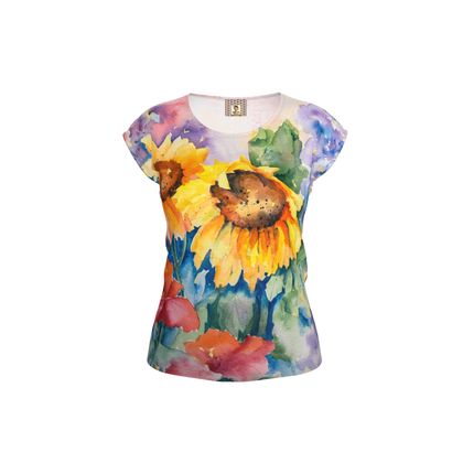 Ladies Comfy Art T Shirt · Sunflower Poppy Bunch