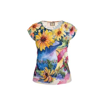 Ladies Comfy Art T Shirt · Red Bing Cherries on Linen Tablecloth