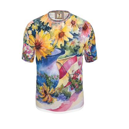 Mens Comfy Art T Shirt · Red Bing Cherries on Linen Tablecloth