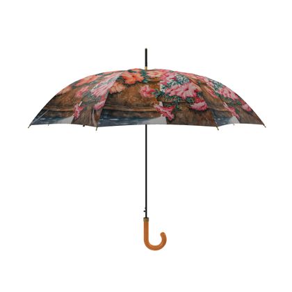 Rain or Shine Artsy Umbrella · Potted Petunias