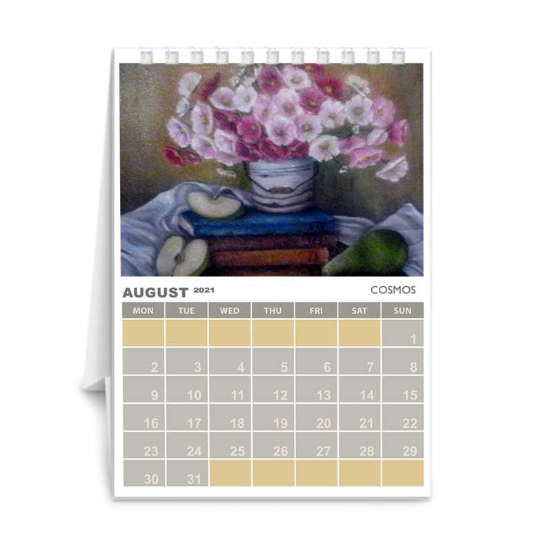 A6 Desk Calendar, Floral art prints of original Adri Barnard paintings,SA  artist.