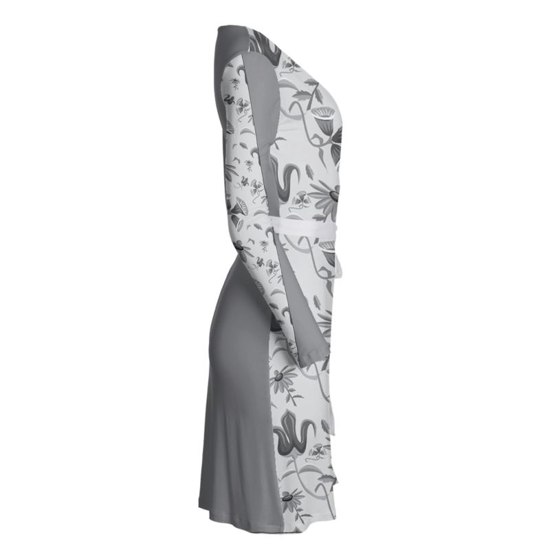 grey floral wrap dress Gray belted outfit for brunch