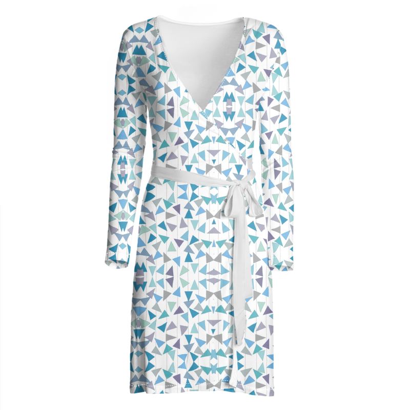 Blues Triangulation Graphic Print Wrap Dress By Wandas Wombats Webs Wishes Wonders Blues Triangulation Graphic Print Wrap Dress By Wandas Wombats Webs Wishes Wonders
