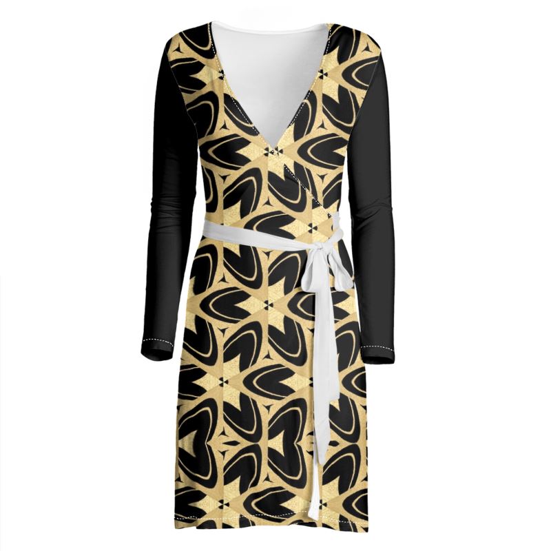 black gold wrap dress NicoBlu Octavia Long Dress in Black and Gold Palm Embellishment 8 main image 0