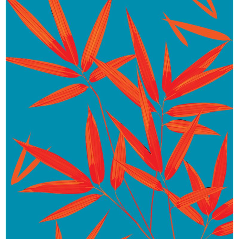 Bamboo Leaves Collection Tiffany Blue Orange Silk Shawl Scarf - Main Image