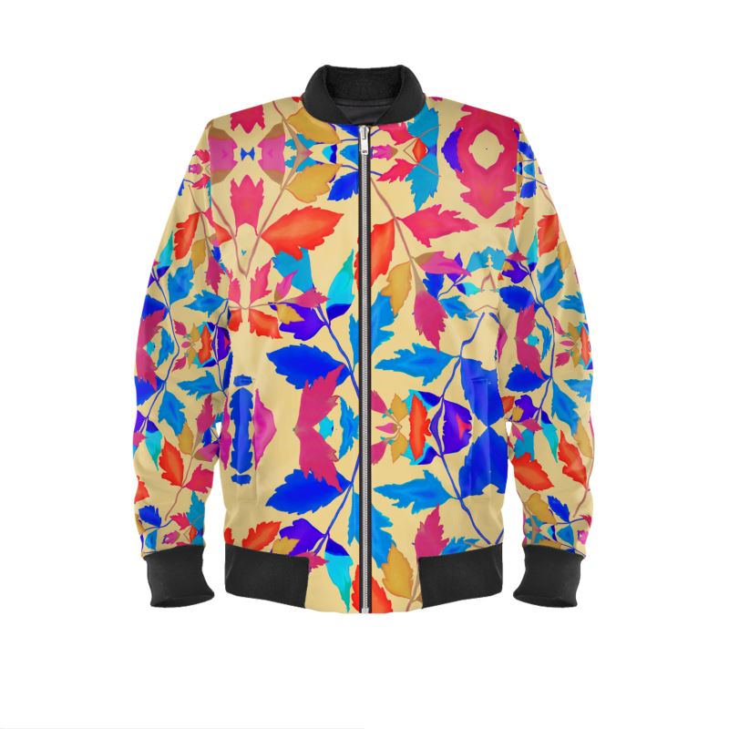 Mens Bomber Jacket Orange, Blue Cathedral Leaves Kaleidoscope