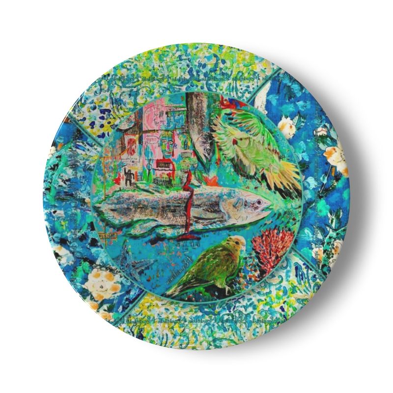 Porzellan-Teller FISCH Interieur Petrol-Türkis, 20 cm Durchmesser