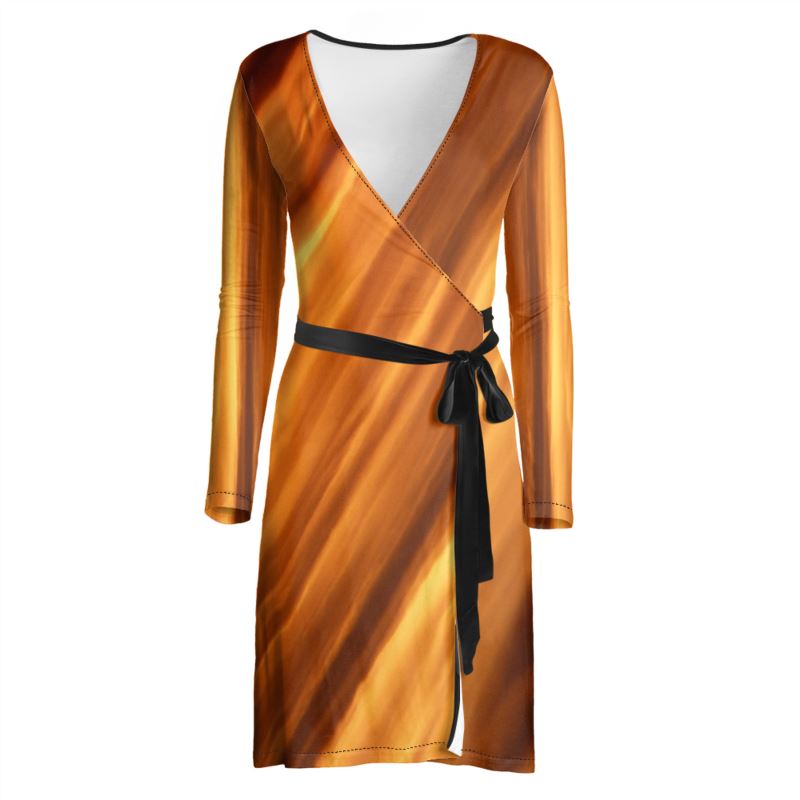 orange and gold wrap dress Cami Angel Sleeve Faux Wrap Dress Orange Sunset main image 1