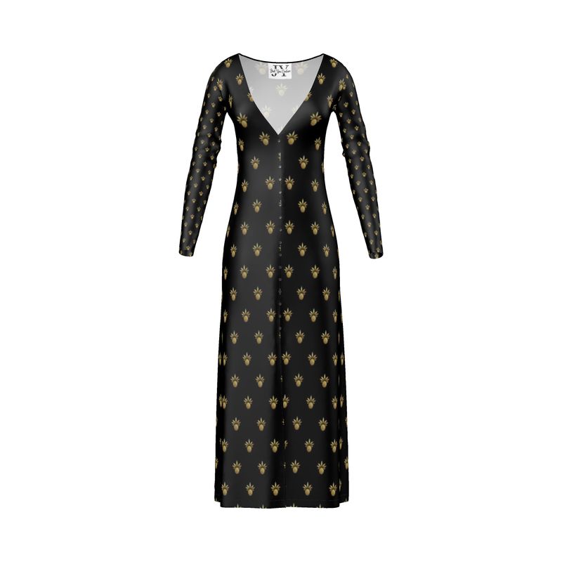 Golden Pineapple on Black Maxi Dress - Cardigan Golden Pineapple on Black Maxi Dress - Cardigan