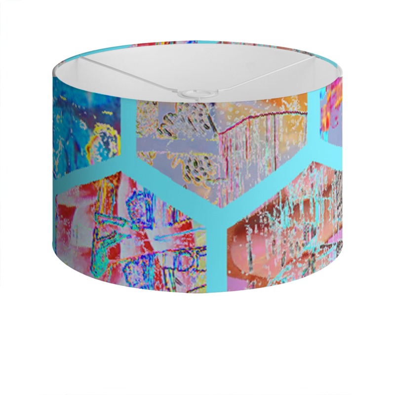 Blue Drum Lamp Shade With Geometric Design