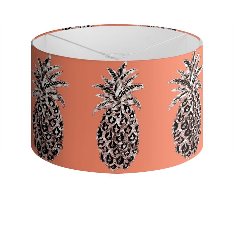 Metallic Pineapple Print Tangerine Orange Drum Lamp Shade