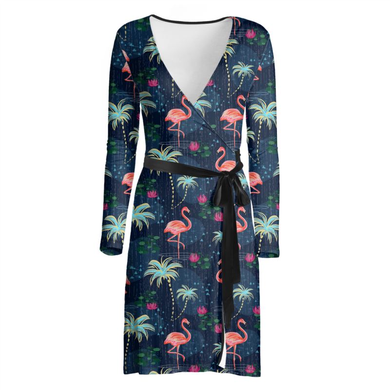 blue dress with pink flamingos Pink Flamingo Pattern Ankle-length Slip Dress , Flamingo Fan Gift, Flamingo Lover Navy Flamingo Maxi Dress Cute Summer Beach Flamingo Dress