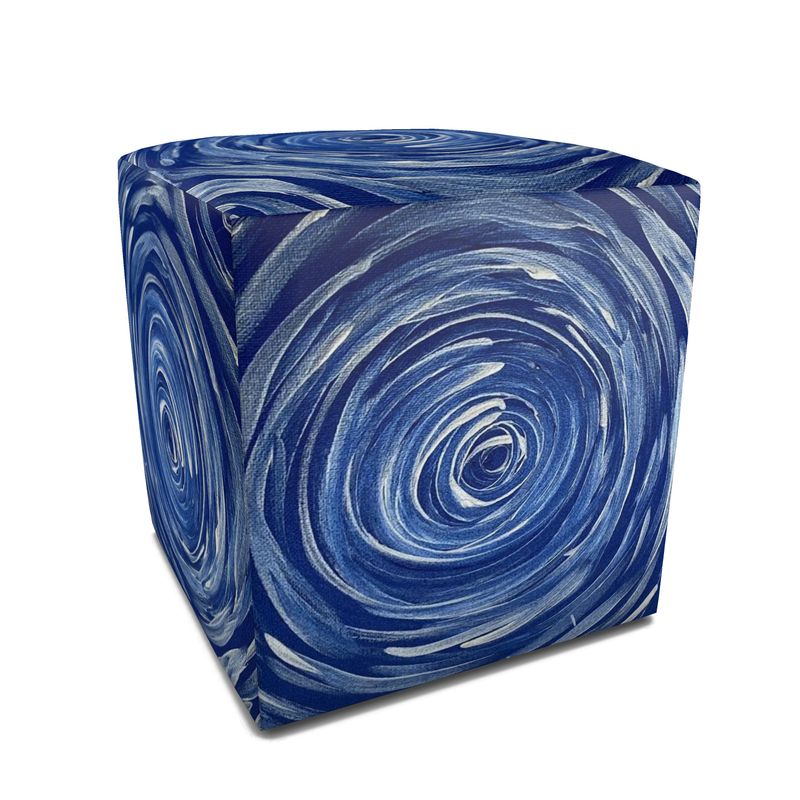 Vortex Blue Square Pouf
