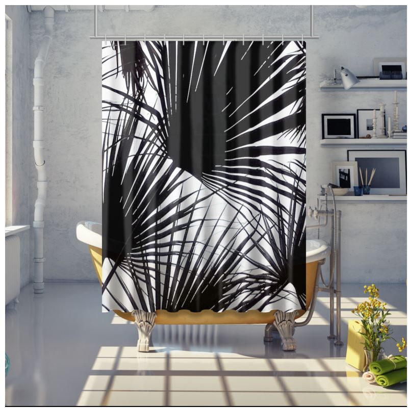 Black And White Tropical Leaves Shower Curtain White Tropical Leaves Shower Curtain, Leaf Shower Curtain