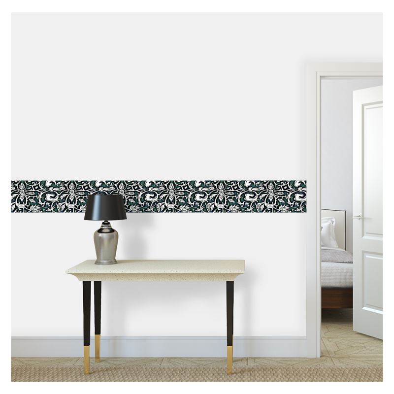 'Victoriana' Wallpaper Border in Black, White and Green
