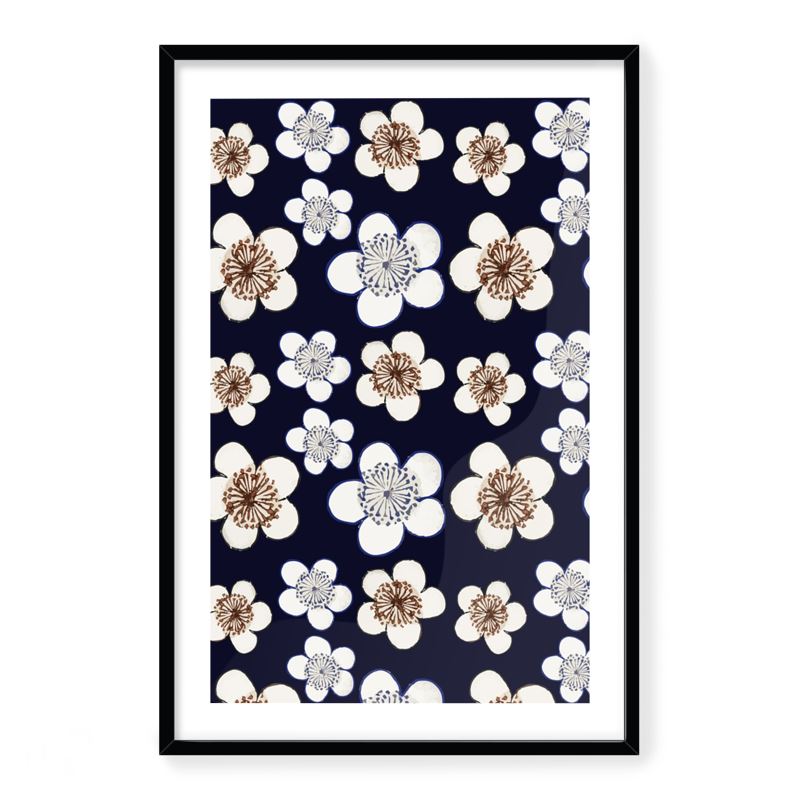 Japanese Kamon Design Collection Blue Navy Flower Framed Art Prints