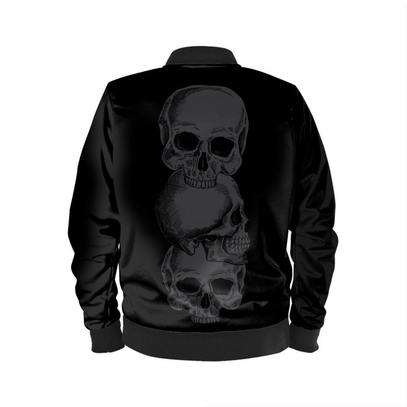 Men's Black Skulls Stacked On Top of Each Other Bomber Jacket