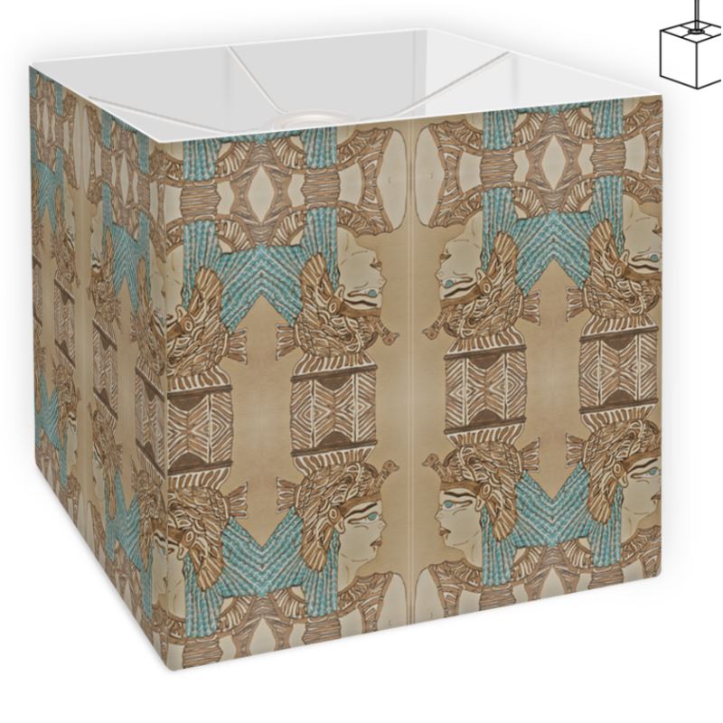 Nefertari Square Lamp Shade In Cream And Blue