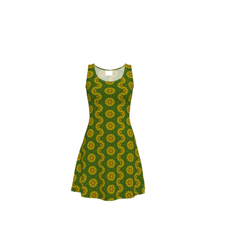 Green and Yellow Floral Skater Dress By Perspectives Of Beauty Green and Yellow Floral Skater Dress By Perspectives Of Beauty