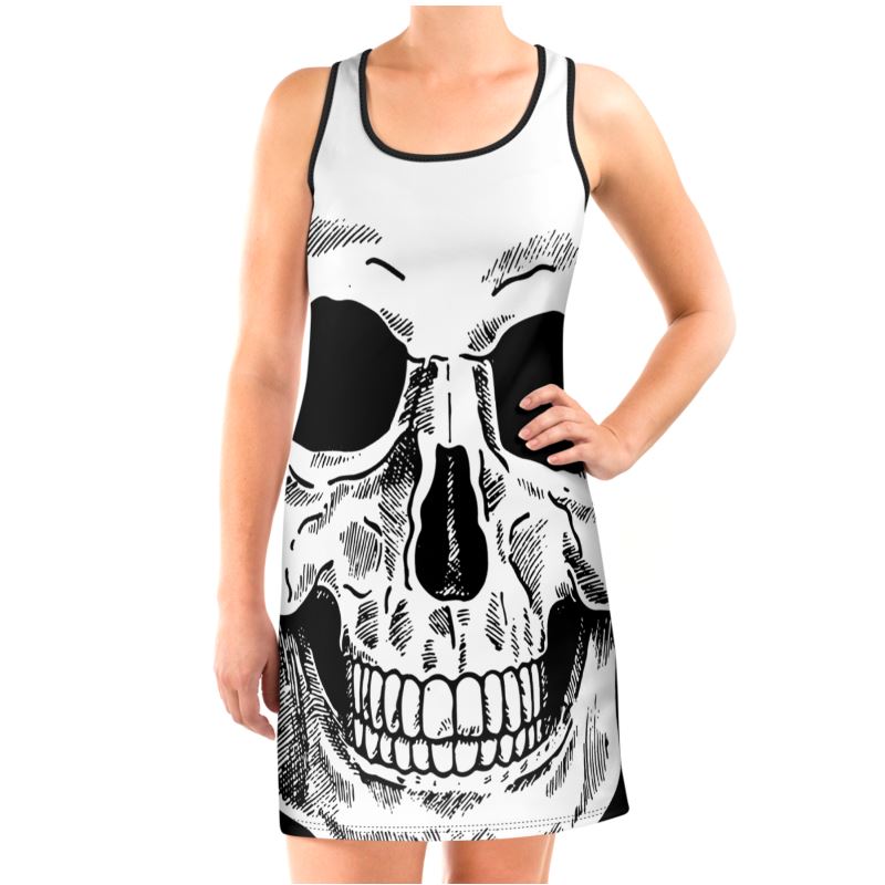 Large Skull Horror Rock and Roll Heavy Metal Gothic Halter Dress By Alternative Mood Large Skull Horror Rock and Roll Heavy Metal Gothic Halter Dress By Alternative Mood