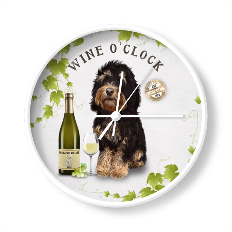 Tricolour cockapoo clock white frame