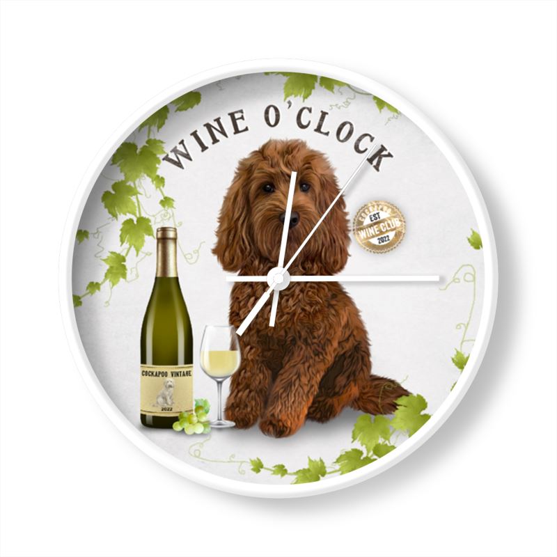 Red COCKAPOO clock white frame