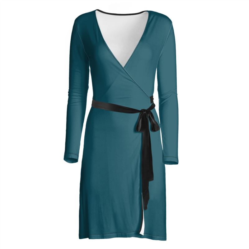 Elegant Long Sleeve Midi Wrap Dress Deep Sea by Miadote