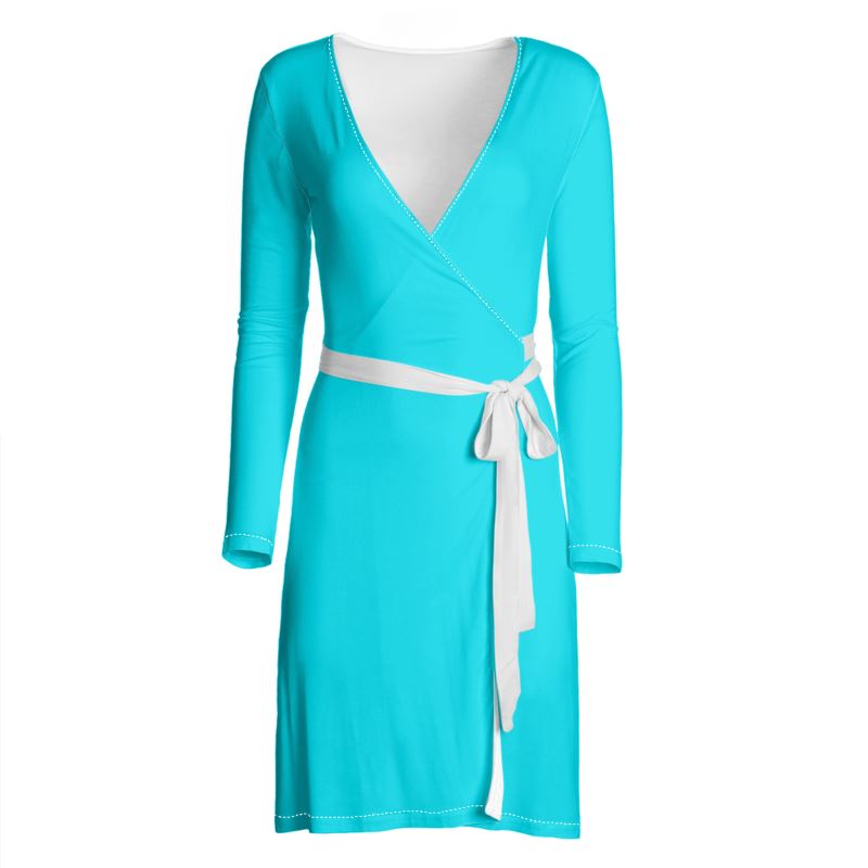 Elegant Long Sleeve Midi Wrap Dress Aqua by Miadote Elegant Long Sleeve Midi Wrap Dress Aqua by Miadote