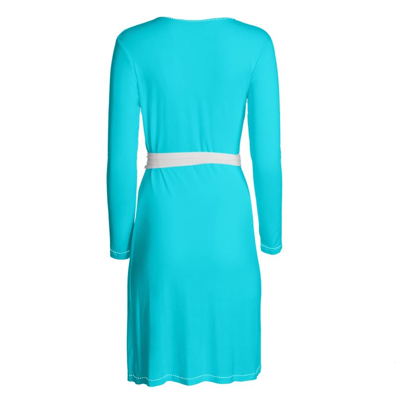 Elegant Long Sleeve Midi Wrap Dress Aqua By Miadote