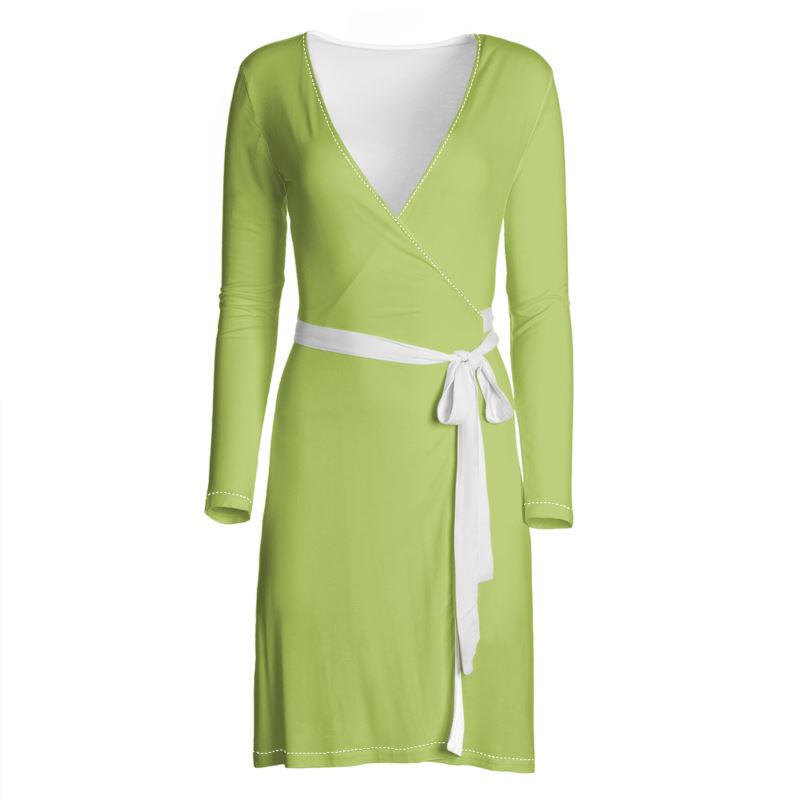 Elegant Long Sleeve Midi Wrap Dress Pale Olive By Miadote