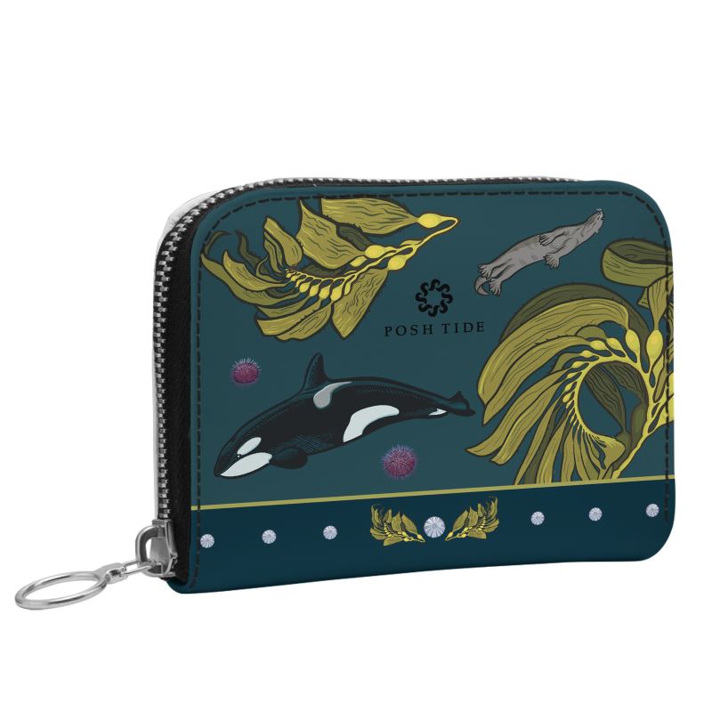 Orca-Otter-Urchin-Kelp Mini Zip Wallet / Purse by Posh Tide