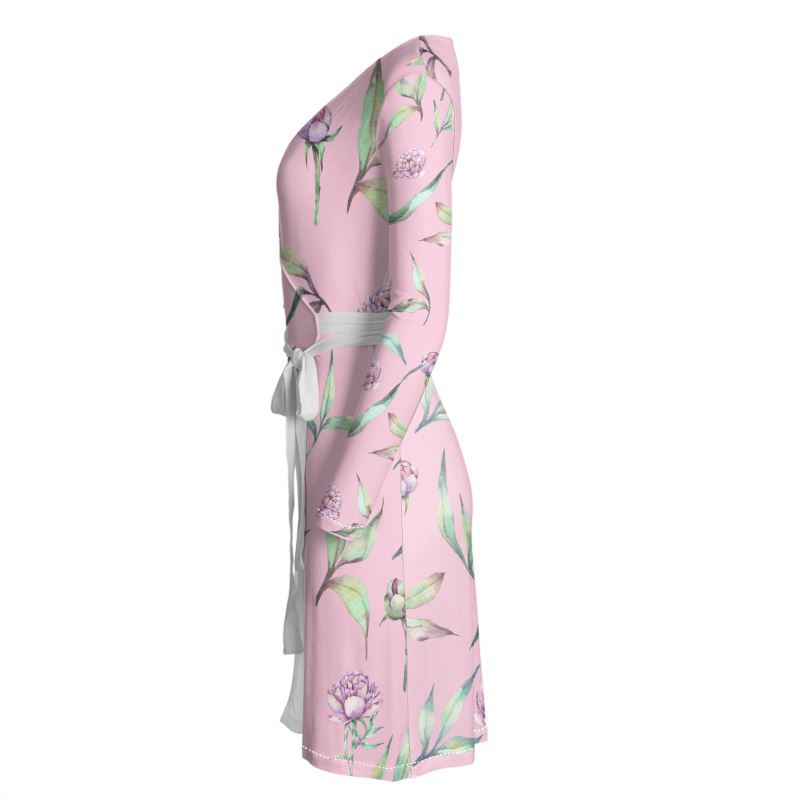 open lace back dress Pastel Pink Floral Dress with 3D Appliqué and Chiffon Wrap – Walone LLC main image 1